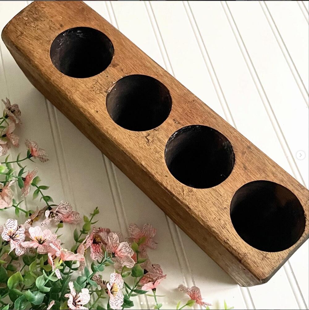 Vintage Tapered Wood Sugar Mold 4 Holes Candle Candleholder Cottage Farmhouse
